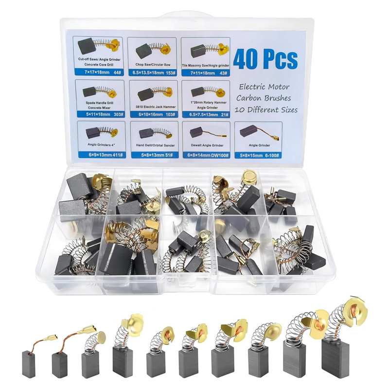40pcs 10 Sizes Electric Motor Carbon Brushes for Replacement Repair Power Tools