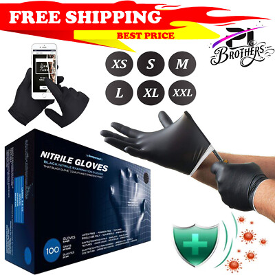 5 Mil Disposable Black Medical Nitrile Exam Gloves - Latex & Powder Free, 100 ct
