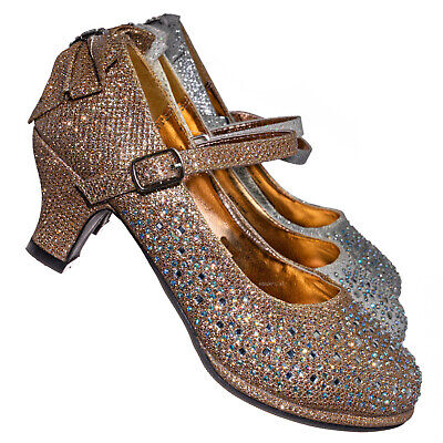 Tasha004E Girl Rhinestone Crystal Mary Jane Pump - Kids Block Heel Dress Shoes