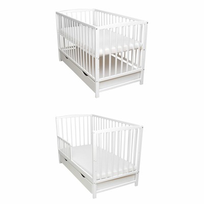 Babybett 2in1 Gitterbett Kinderbett 120x60 Weiß  Matratze Juniorbett Schublade