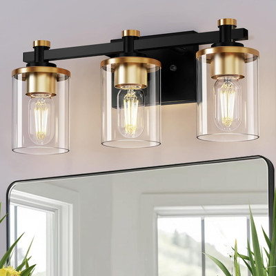 3-Light Black and Gold Bathroom Light Fixtures, Bathroom Lighting Fixtures over 