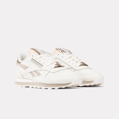 Reebok Women's Classic Leather Sneakers, Chalk/Ash/Brown, 9.5 Medium US