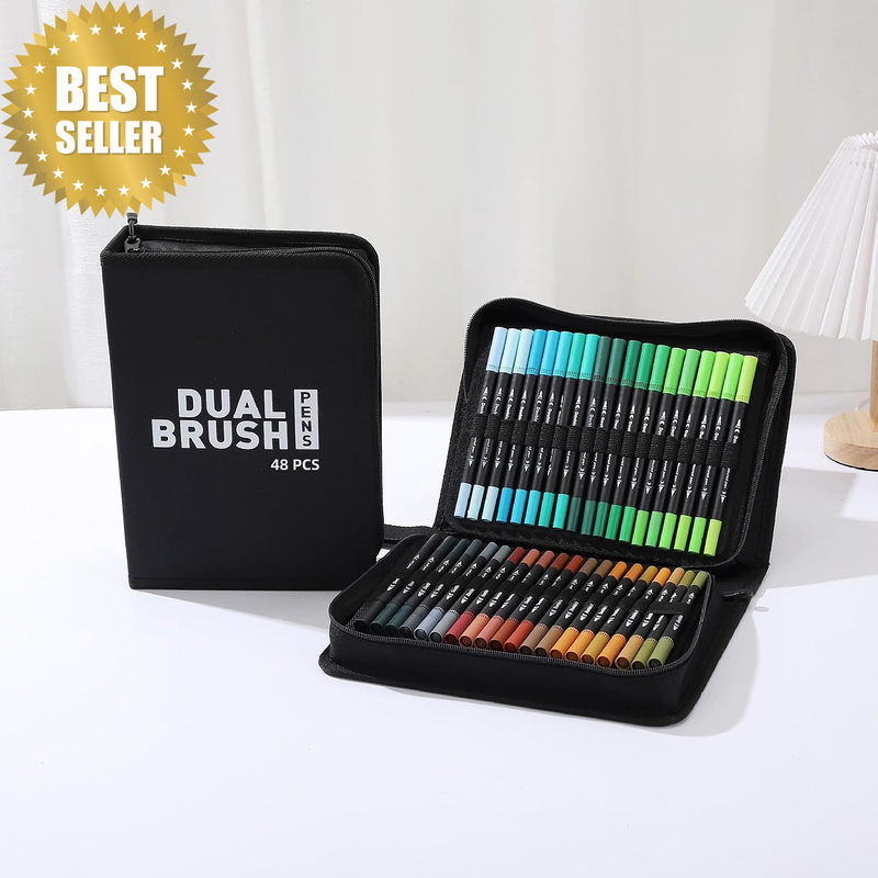 48 Colors Acrylic Paint Pens, Double Pointed Paint Pen with Brush Head and Fiber