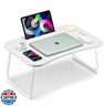 VIFOCAE Foldable Lap Desk, Laptop Bed Desk, Portable Lap Table, Laptop Bed Table with Cup Holder and Tablet Slot and Lifting Handle for Working Writing Drawing and Eating - White