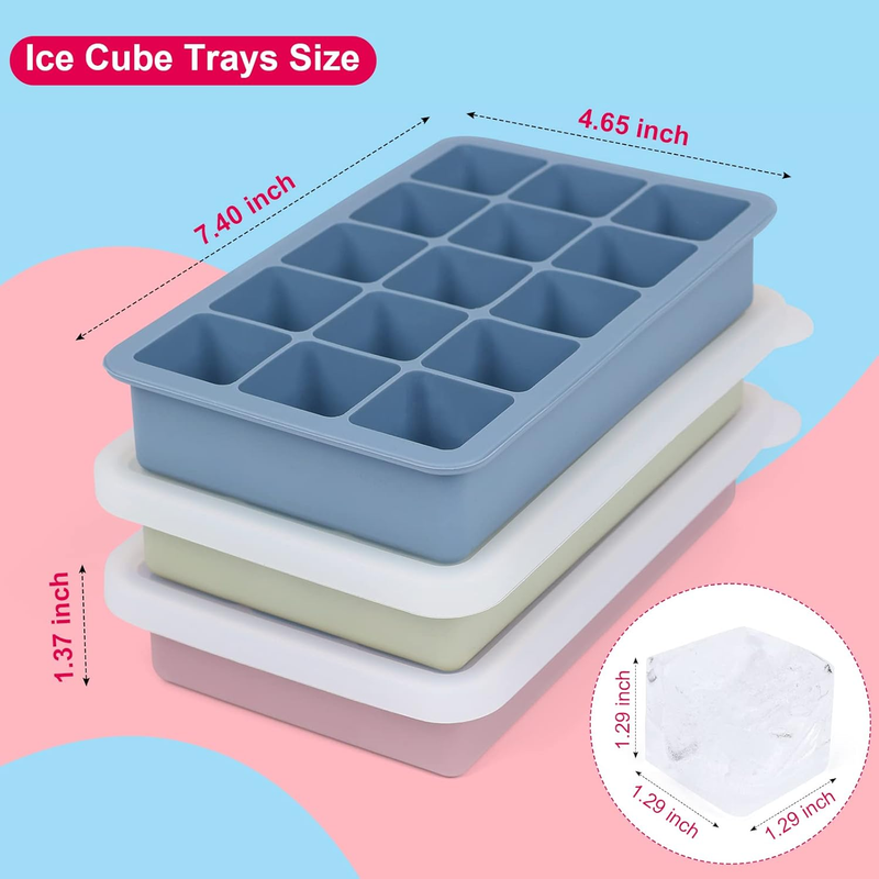 2024 Newest Ice Cube Tray with Lid, 3 Packs 45 Cubes, Silicone Ice Cube Trays La