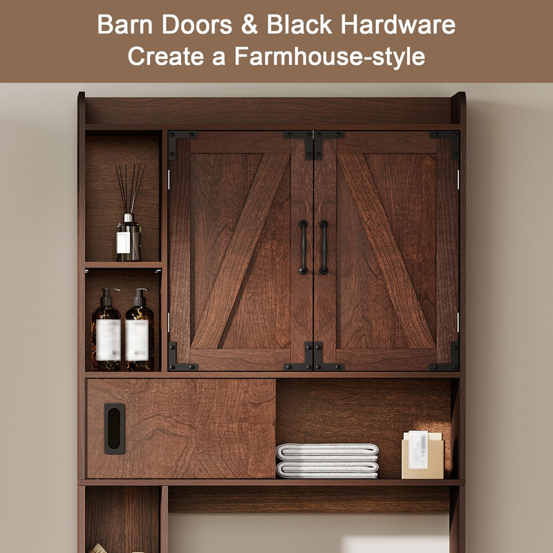 Over The Toilet Storage Cabinet, Farmhouse Bathroom Storage Cabinet with Barn Do