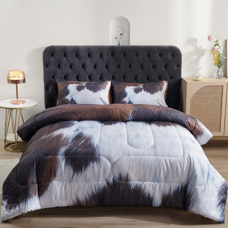 Size Cow Fur Print Western Full Brown White