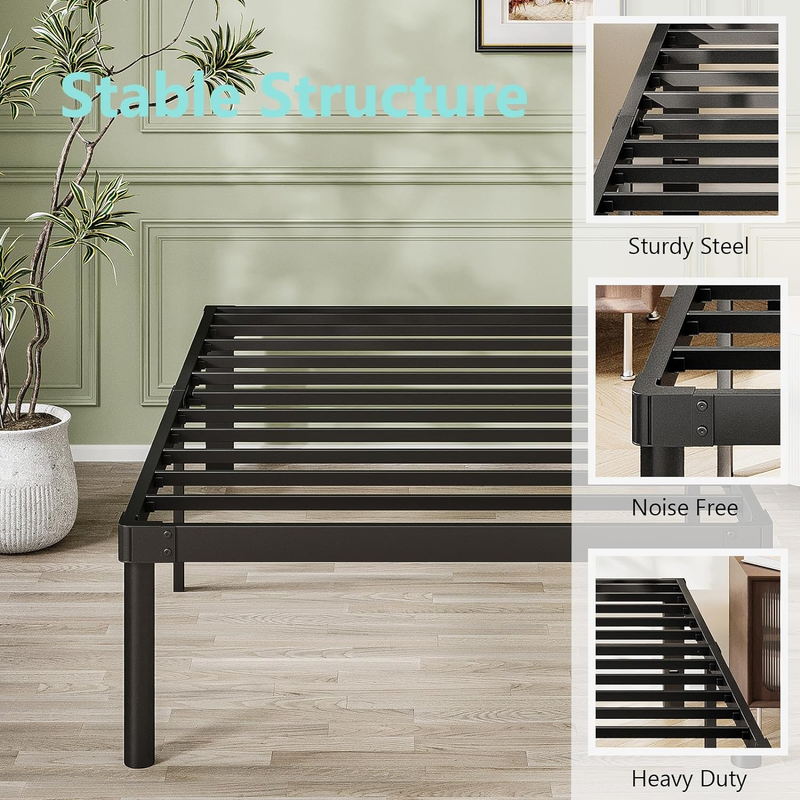 Viisari Queen Bed Frame 12 Inch Metal Heavy Duty Platform No Box Spring Needed E