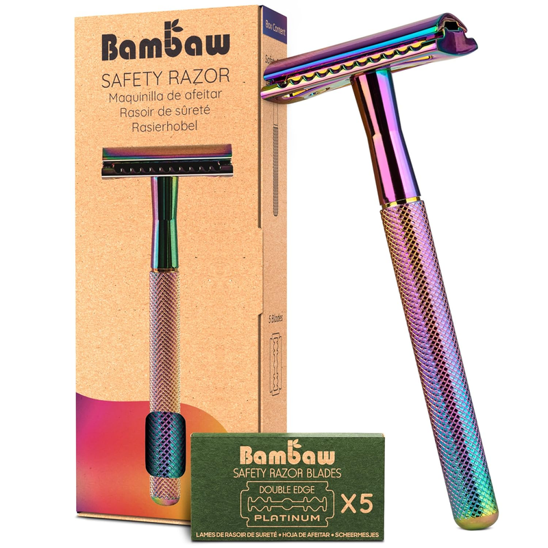 Bambaw Double Edge Safety Razor for Men & Women, Metal Razor with 5 Double Edge