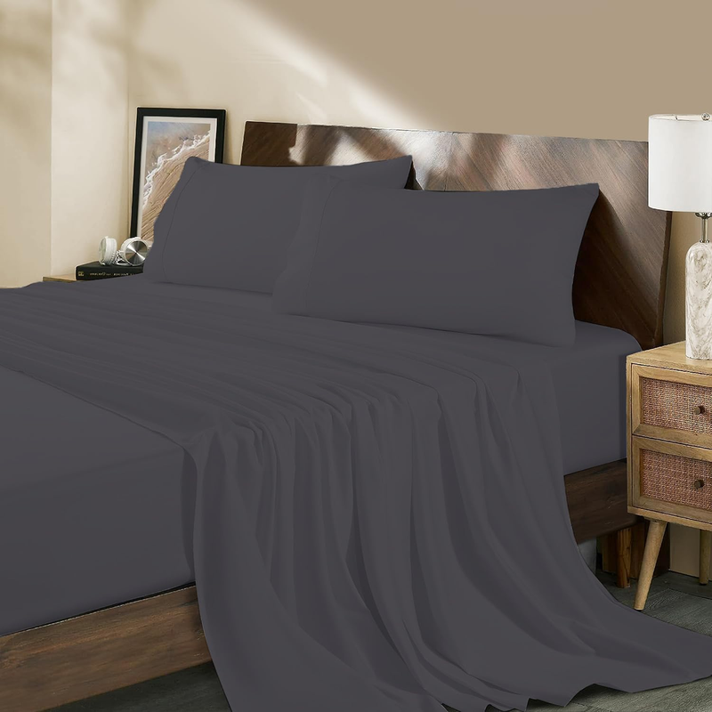 California King Sheet Sets Elephant Grey 1000 Thread Count Egyptian Cotton Sheets 4 Piece Hotel Luxury Bedding Cal King Bedsheets Shrinkage & Fade Resistant Bed Set Fits 17” Mattress