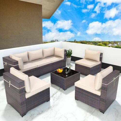 7pcs Outdoor Patio Furniture Set Sofa Set PE Rattan Wicker S