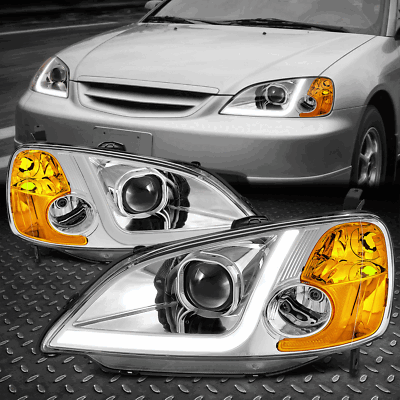 [LED DRL] Для 01-03 Honda Civic Седан/Купе Проекторные лампы фар Хром