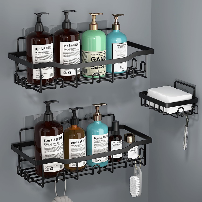 Adhesive Shower Caddy Organizer, 3 Pack Shampoo Holder Basket Shelves for Storag
