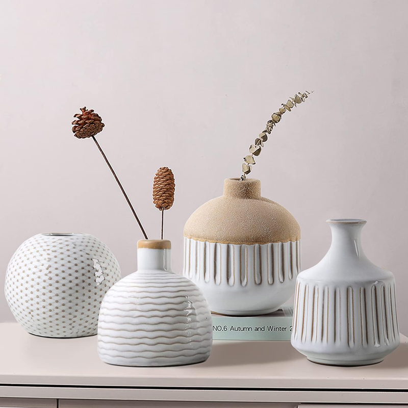Minimalist Small Ceramic Vase Set of 4 for Bedroom Living Room Office Fireplace
