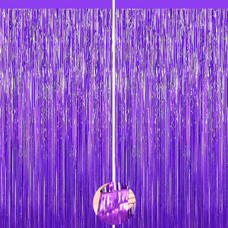 2 Pack Purple Foil Fringe Curtains, Metallic Tinsel Streamers Decorations | Part