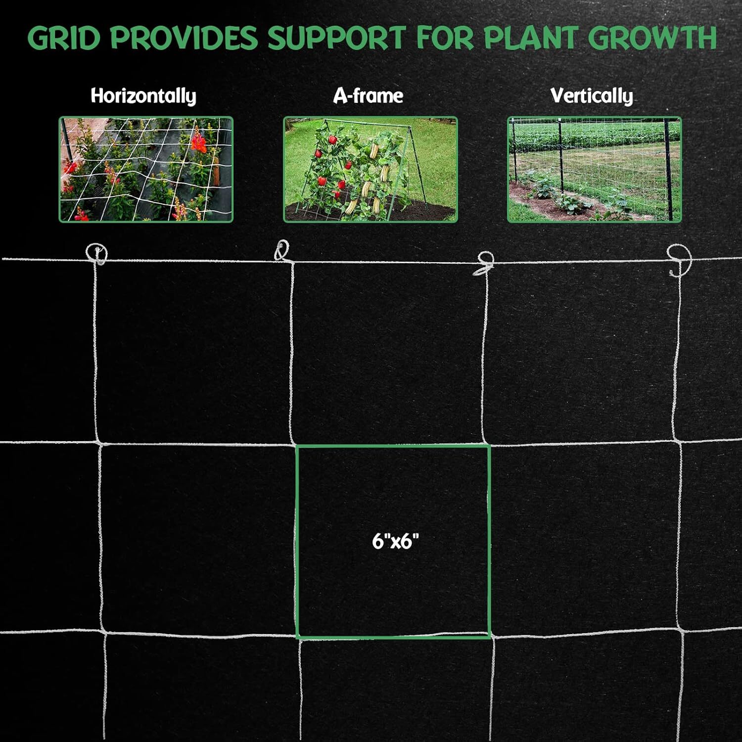 Seedfactor Plant Trellis Netting Garden HeavyDuty Polyester Grow Net +SquareMesh