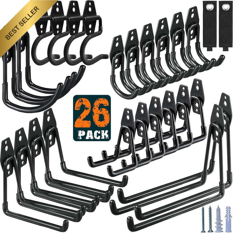 26 Pack Garage Hooks Heavy Duty,Utility Steel Garage Storage Hooks,Wall Mount Ga