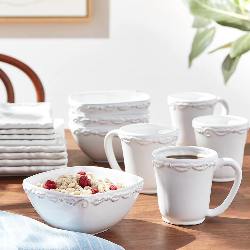 Square Dinnerware Sets | White Kitchen Plates, Bowls, and Mugs | 16 Piece Bianca