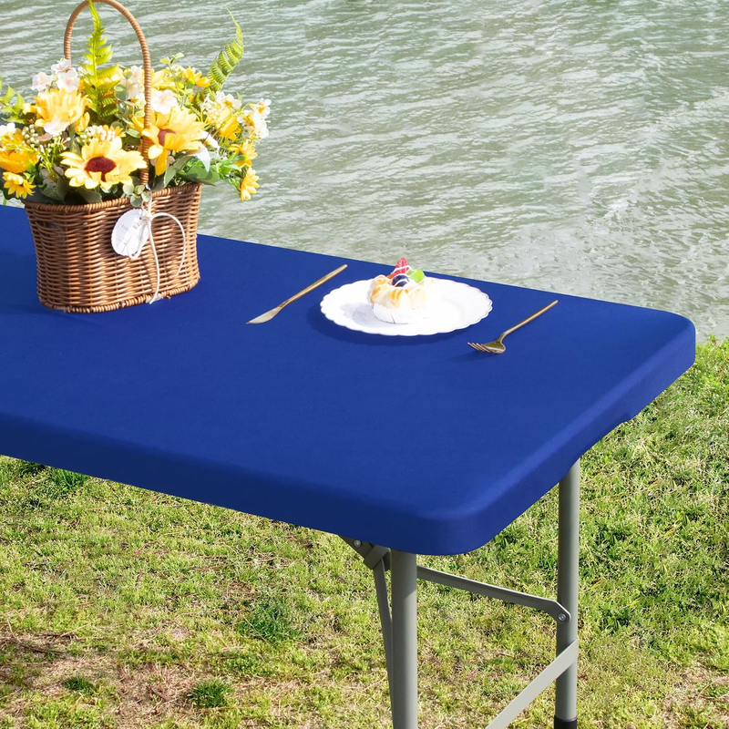 Rectangle 4Ft Fitted Table Cover Elastic Tablecloth, Blue 23X48 In