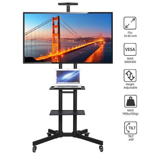 Mobile TV Stand//Cart for 32”-70” LCD//LED Flat Screen with Wheels /& 3-tier Shelve