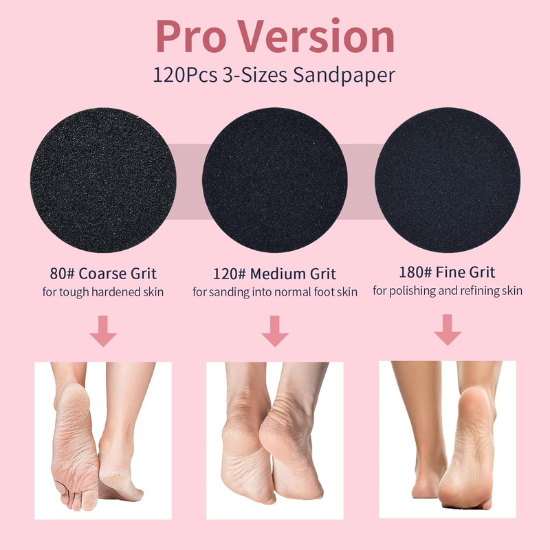12.2CM/4.8IN Longer Electric Foot Callus Remover with 120pcs Sandpaper Discs, Pr