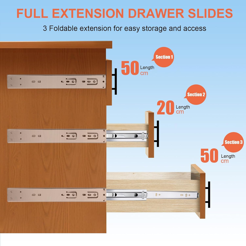 10 Inch Drawer Slides 1 Pairs (2Pcs) Soft Self Close Full Extension Ball Bearing