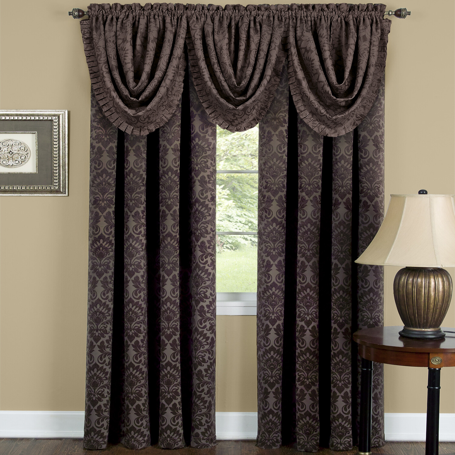 Damask Blackout Rod Pocket Window Curtains & Valances Assorted Colors