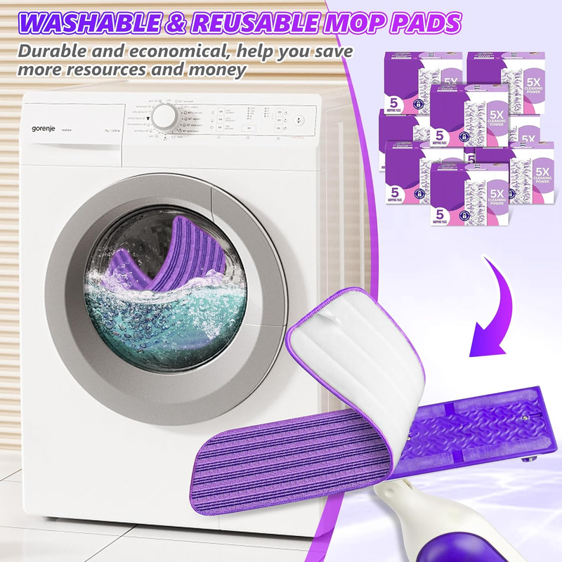 4X Reusable Mop Pads Compatible with Swiffer Powermop - SEVENMAX 15" Microfiber 