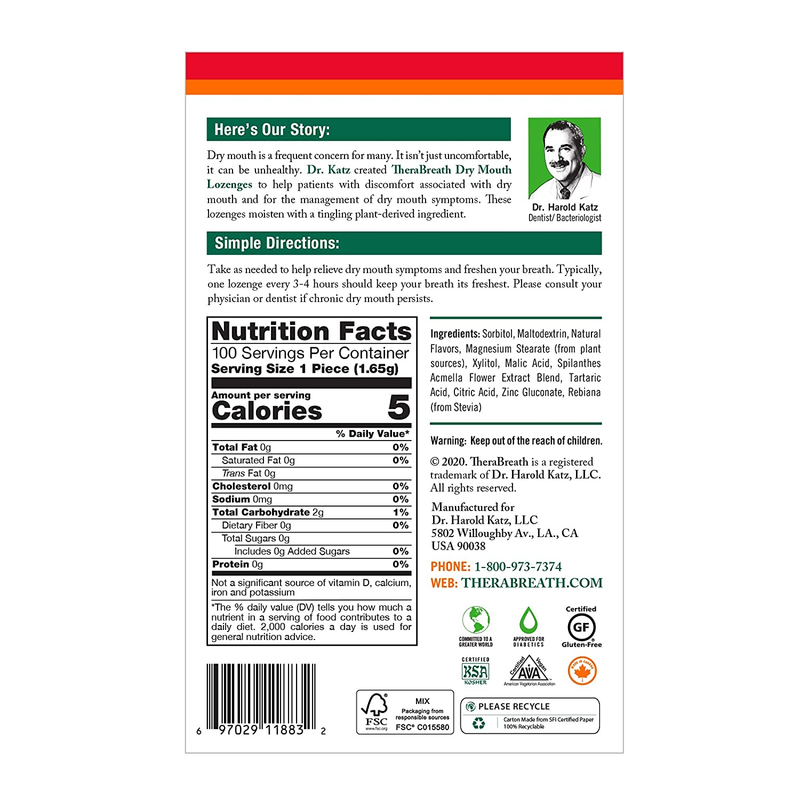 Therabreath Dry Mouth Lozenges with ZINC, Tart Berry Flavor, 100 Lozenges