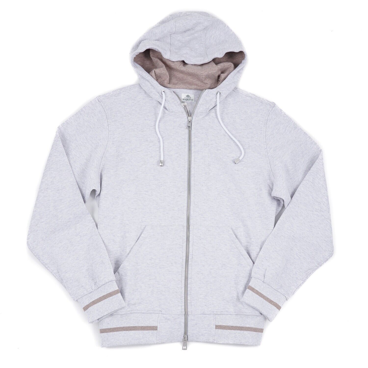Pre-owned Luigi Borrelli Napoli Light Gray Soft Jersey Cotton Hooded Sweatshirt Slim Xxl