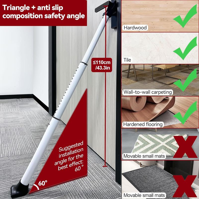 Upgraded Door Security Bar & Sliding Patio Door Stopper, Heavy Duty Adjustable D