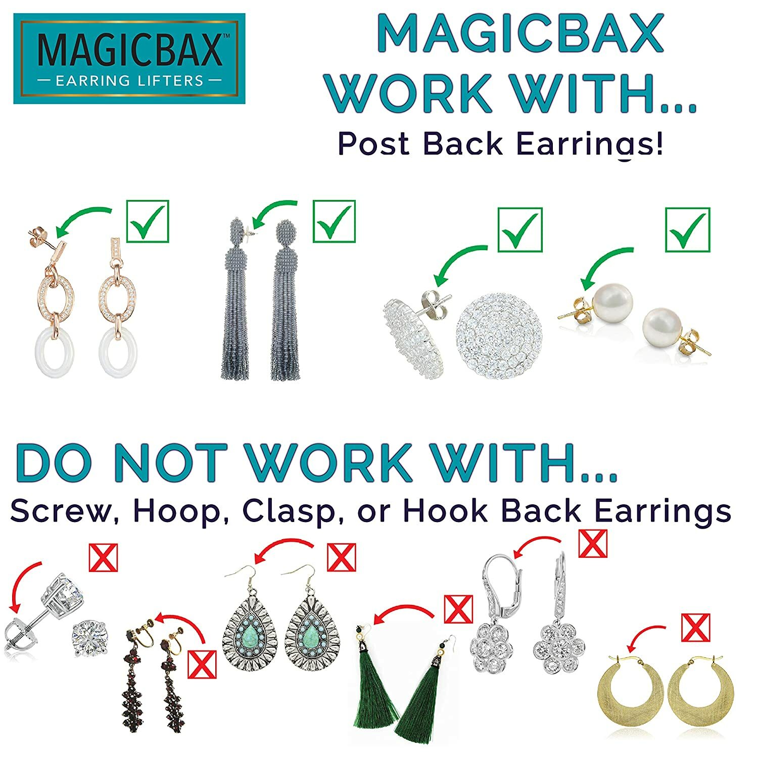 MagicBax Earring Lifters Adjustable Hypoallergenic For Post Earring  2 Pair