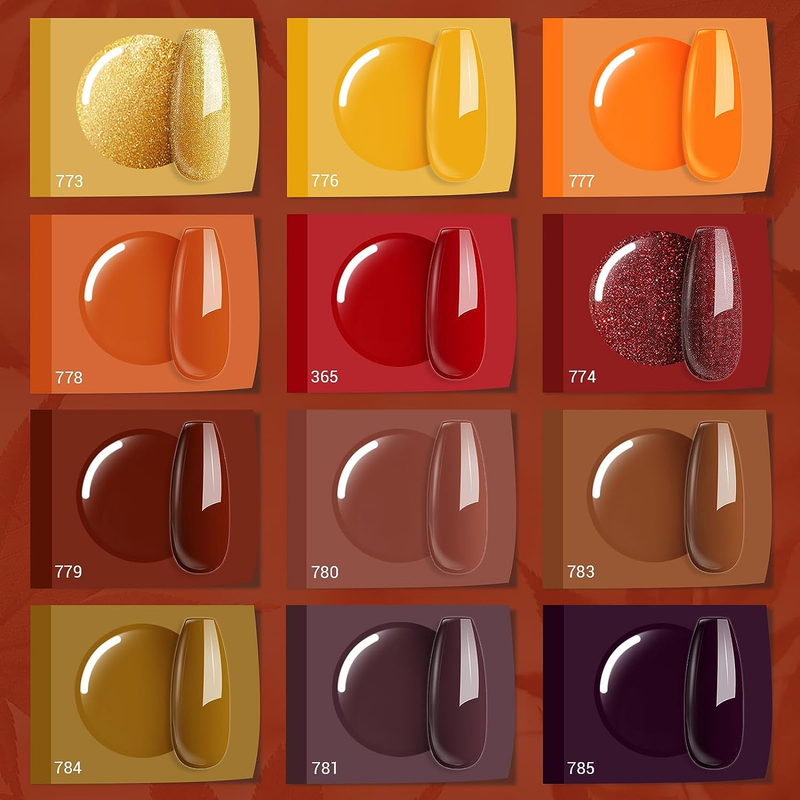 MEFA Fall Gel Nail Polish Set, 12 Colors Autumn Halloween Decorations Orange
