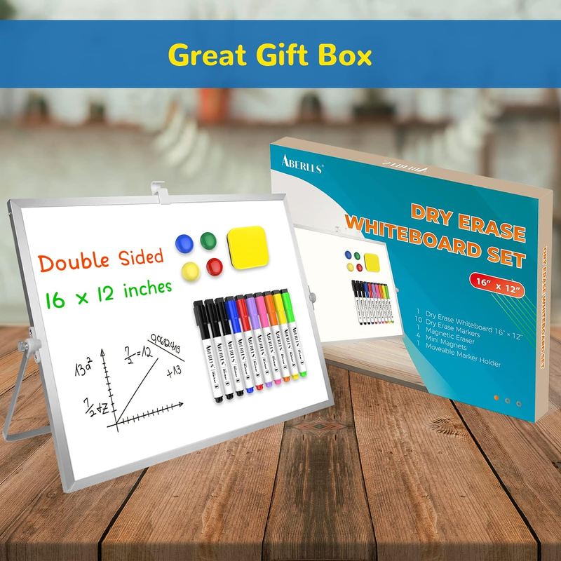 Large Magnetic Dry Erase Desktop Whiteboard with Stand 10 Markers & Eraser 16x12
