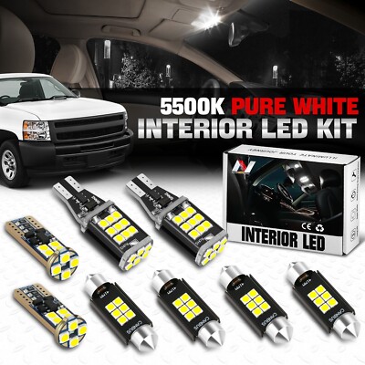 [8шт] Для 07-14 Silverado Sierra Белая внутренняя светодиодная карта купола, Лицензионная лампочка