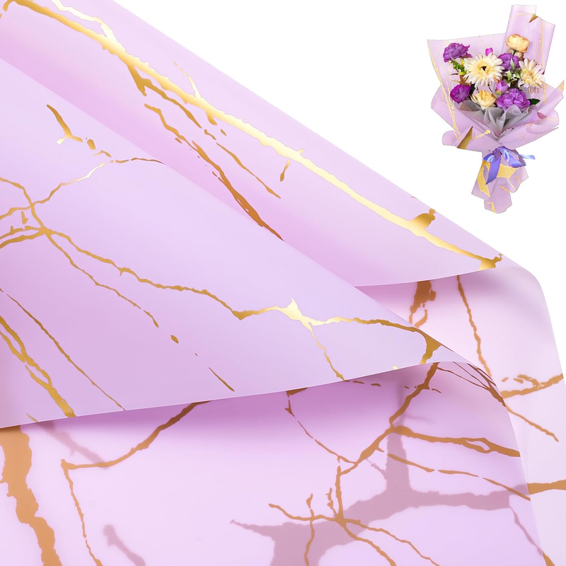 20 Sheets Flower Wrapping Paper - 22.4 X 22.4 Inch Purple Marble Water-Resistant