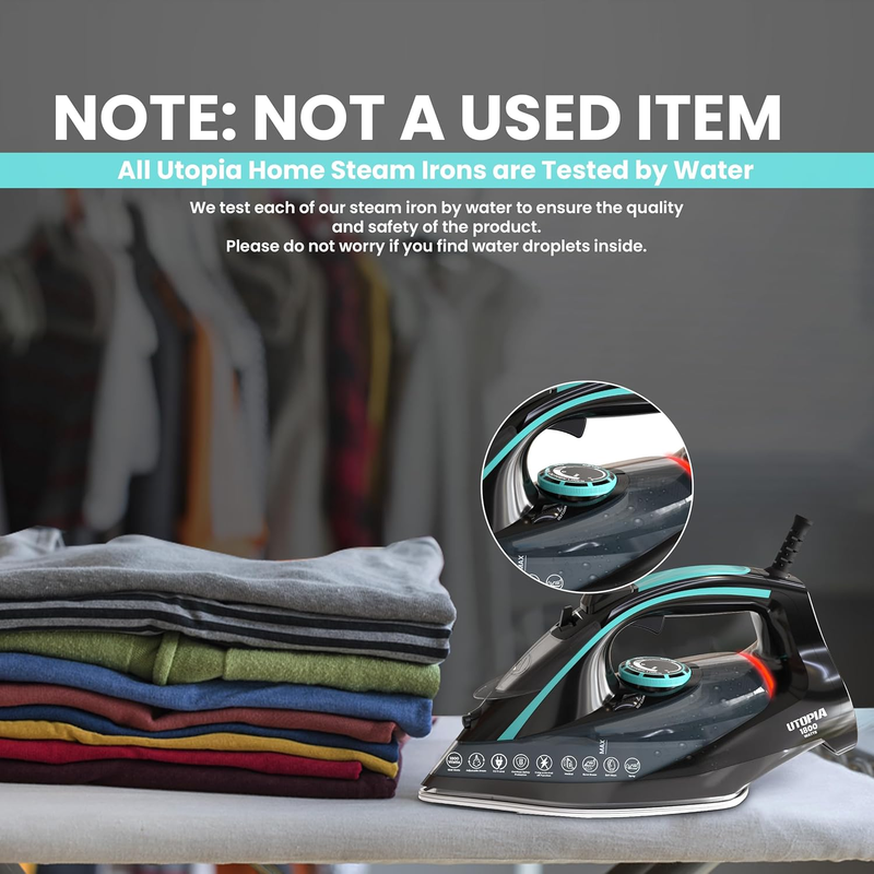 Steam Iron for Clothes - Non-Stick Soleplate -1800W Clothes Iron - Adjustable Th
