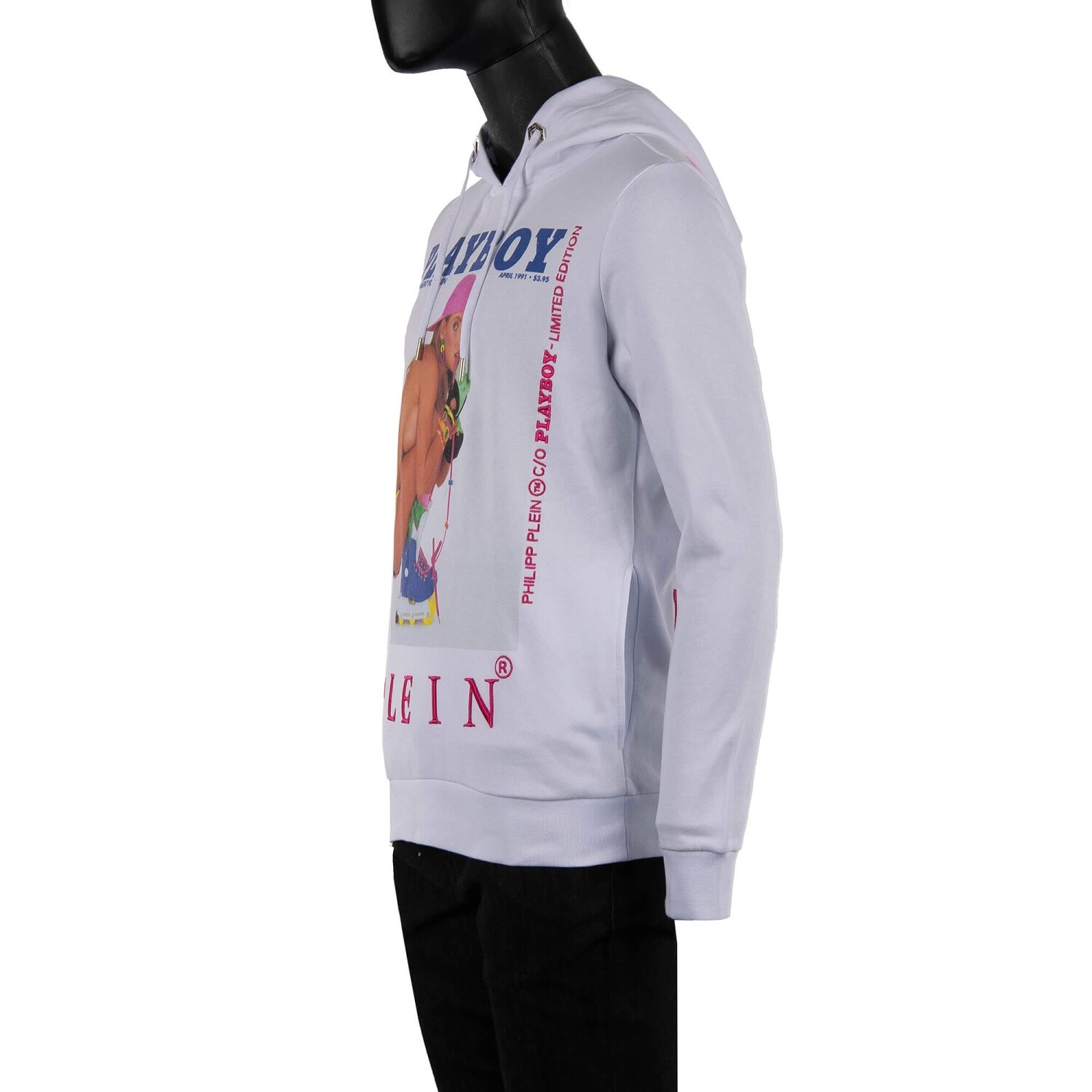 Pre-owned Philipp Plein X Playboy Skategirl Print Sweatshirt Hoodie Logo Embroidery White