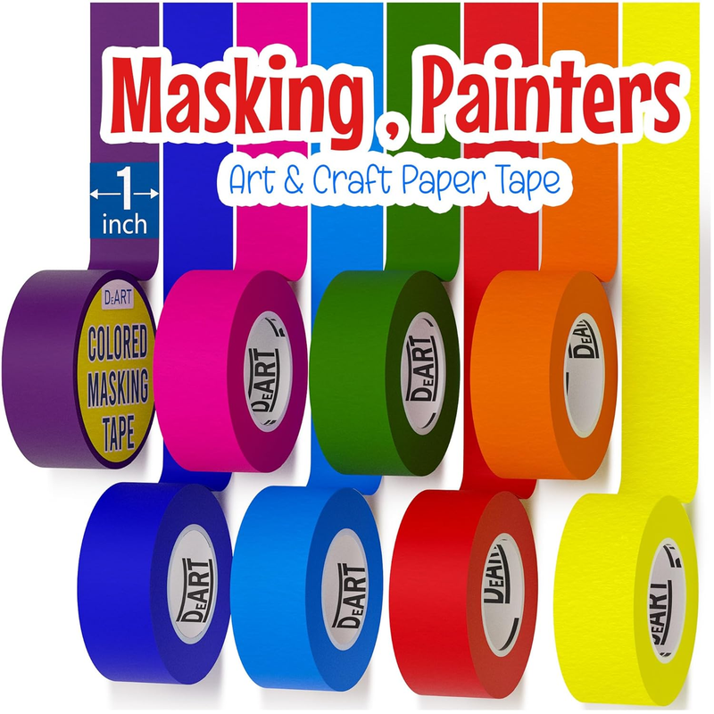 8 Rolls Colored Painters Tape 1 Inch x 33 Ft for Arts, Crafts ...