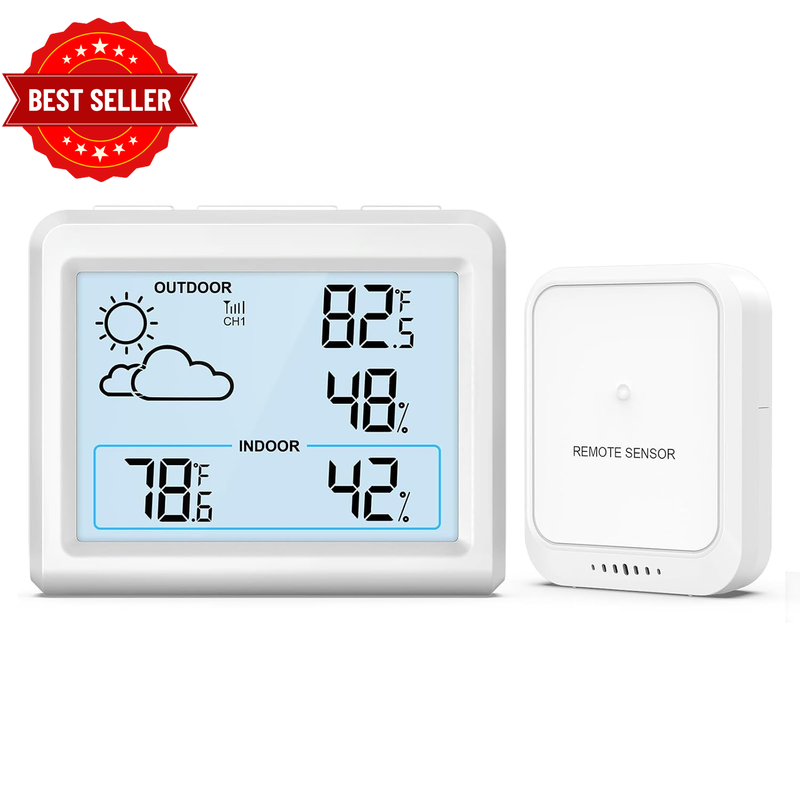 Digital Thermometer Hygrometer, Wireless Weather Station with Sensor, Indoor Out