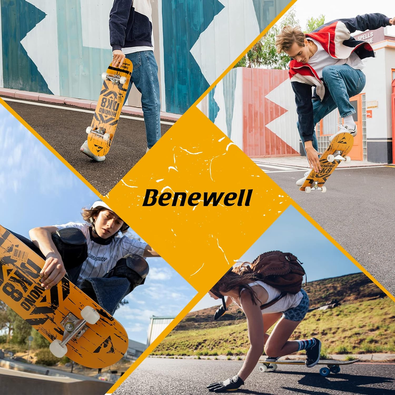 Skateboards, 31'' X 8'' Complete Standard Skateboards for Beginners with 7 Layer