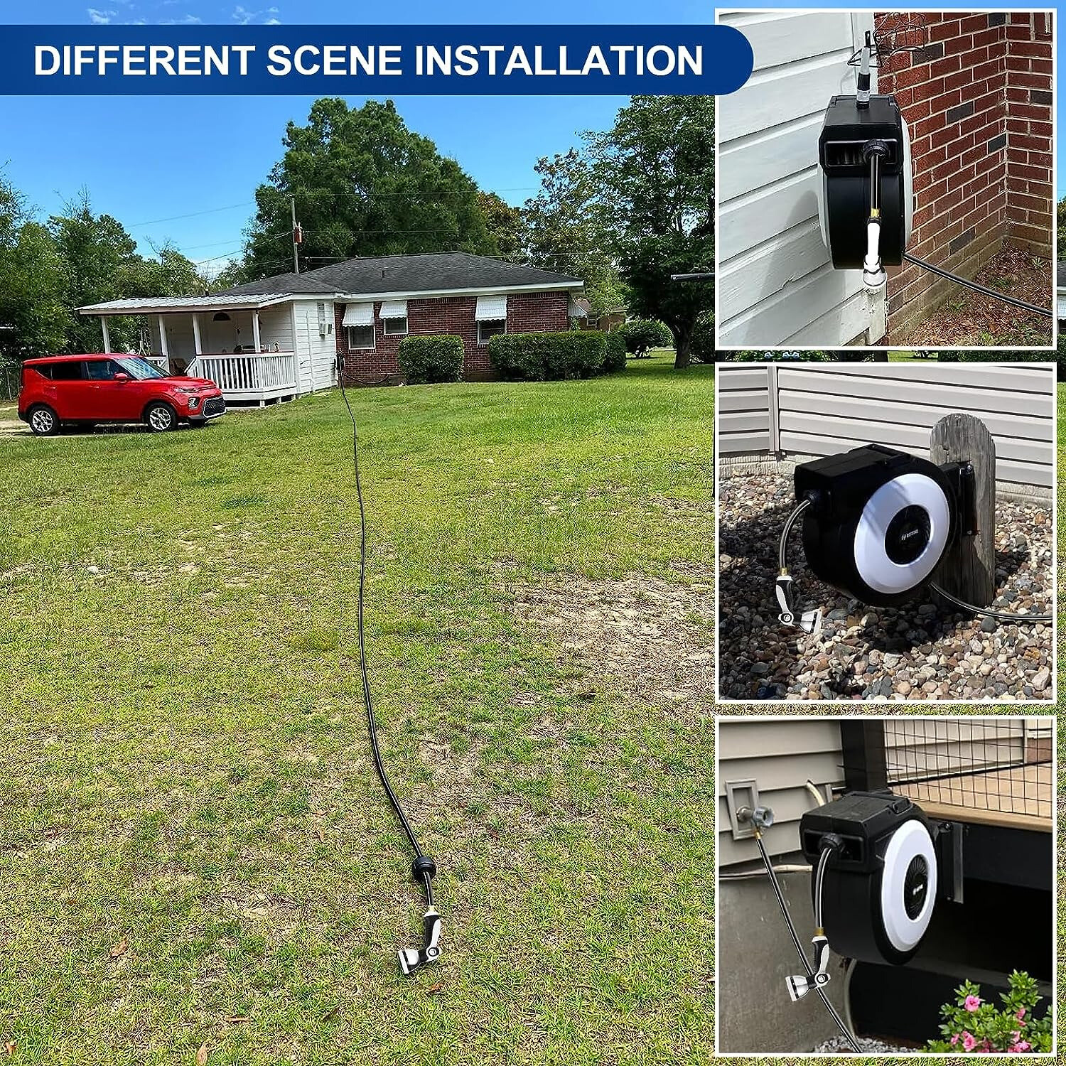 5/8" x 90-100ft Retractable Garden Hose Reel Heavy Duty Water Hose Reels