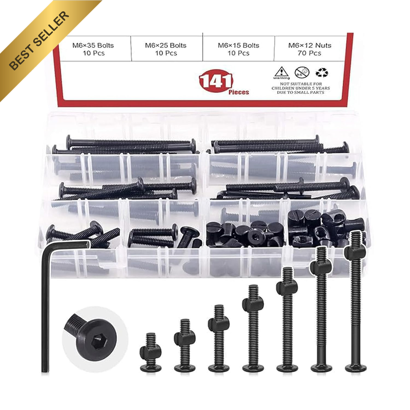 140Pcs 15-75Mm Assortment Kit Tool Set, Black Hex Socket Head Screws Bolts Barre