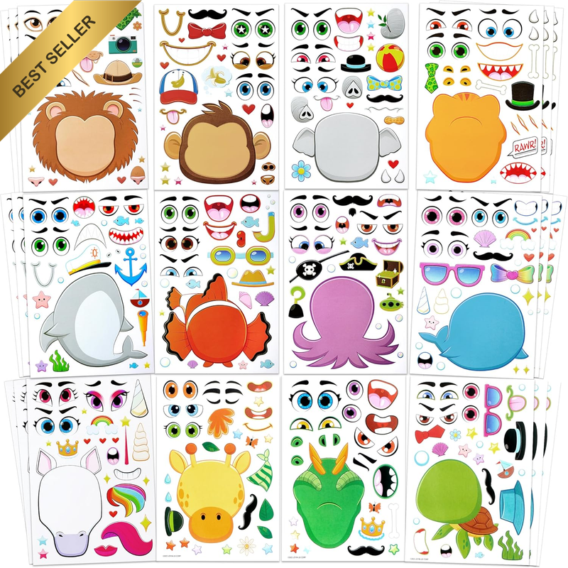 36 PCS Make-A-Face Sticker Sheets Make Your Own Animal Mix and Match Sticker She