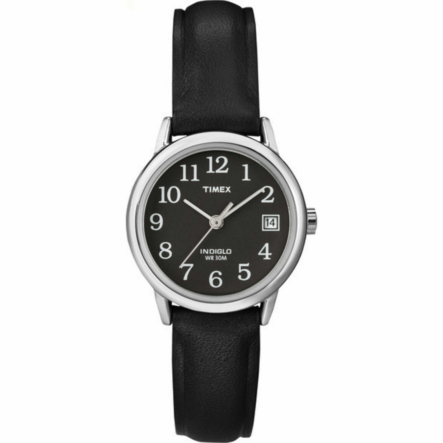 Timex T2N525, женские черные кожаные часы Easy Reader, индиго, дата, корпус 25 мм