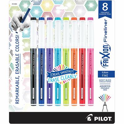 12484 Pilot FriXion Fineliner Erasable Marker Pen, Fine 0.6mm, Pack of 8 Colors
