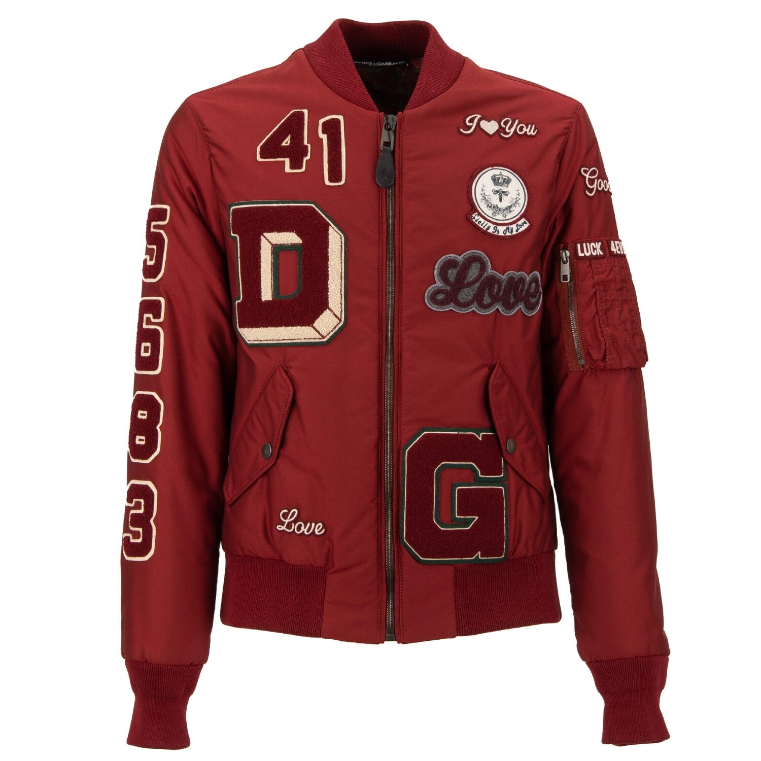 DOLCE & GABBANA コットン テーラードジャケット amore DG DOLCE & GABBANA Stuffed Bomber Jacket AMORE with Logo