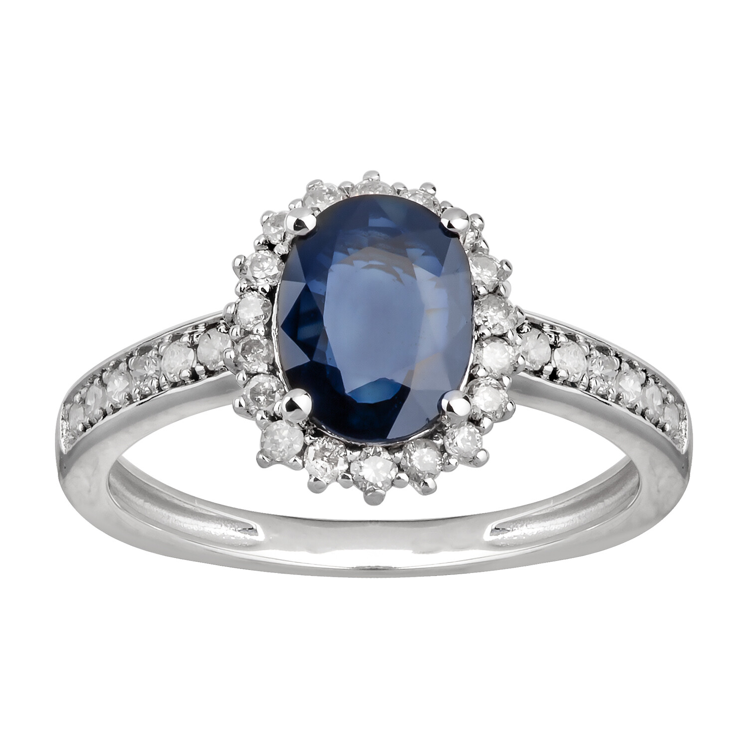 Pre-owned Tiffany & Co 10k White Gold 1.58 Carat Tw Sapphire And Diamond Halo Engagement Ring In G-h