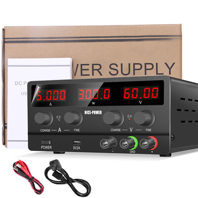 0~60V 5A Adjustable Variable DC Power Supply Lab Bench Variable Power switching