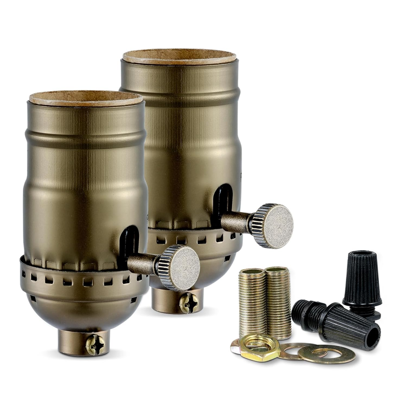 2PC 3-Way Lamp Socket E26 Medium Base Twist Knob Switch UL Brass